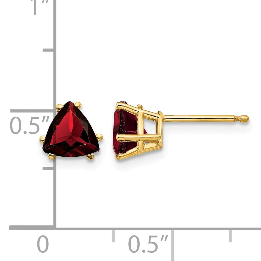 14k 6mm Trillion Garnet Post Earrings