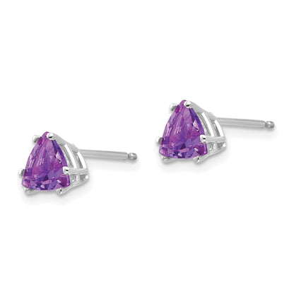 14k White Gold 6mm Trillion Amethyst Post Earrings