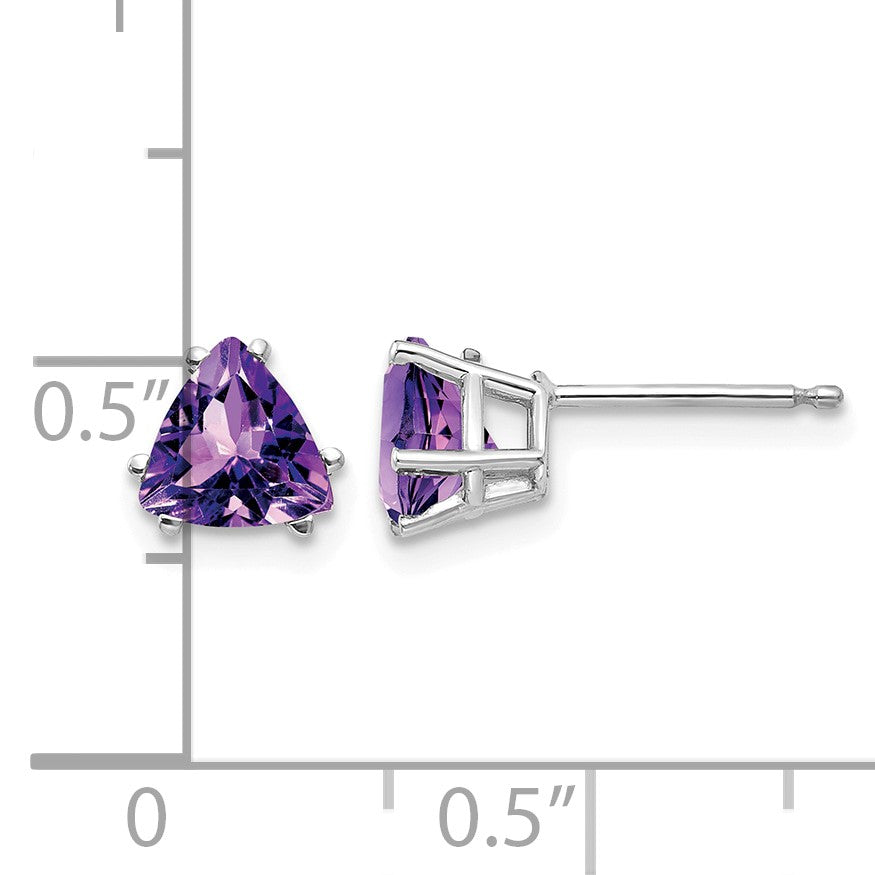 14k White Gold 6mm Trillion Amethyst Post Earrings