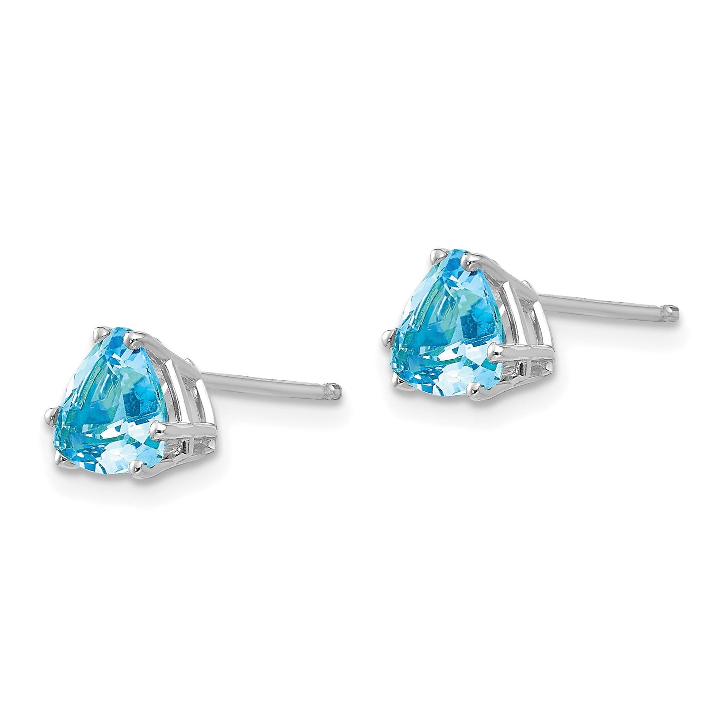 14k White Gold 6mm Trillion Blue Topaz Post Earrings