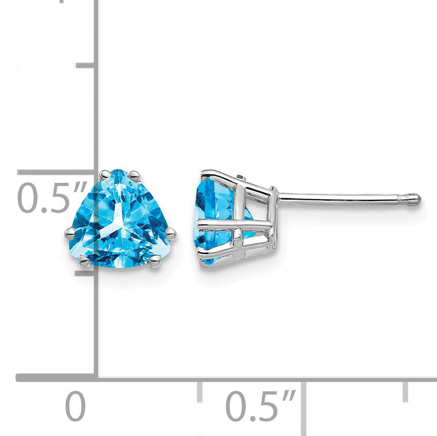 14k White Gold 6mm Trillion Blue Topaz Post Earrings