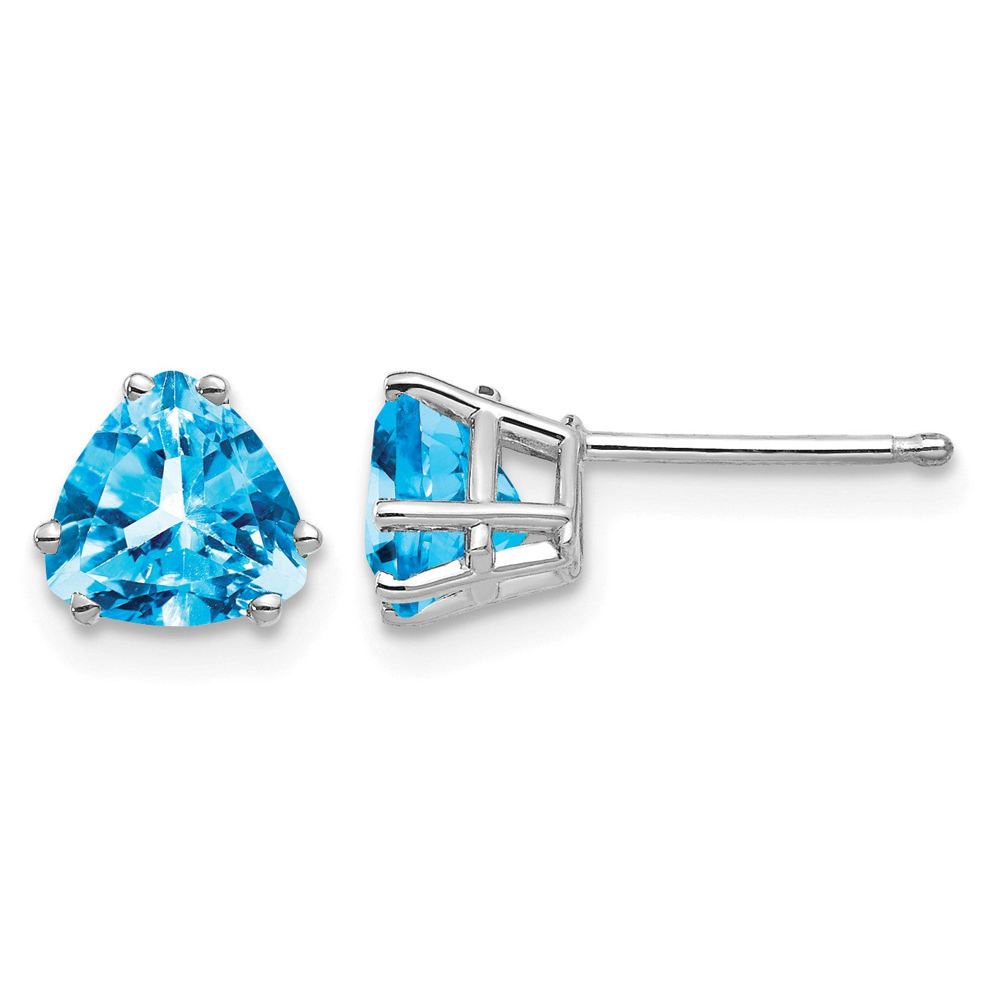 14k White Gold 6mm Trillion Blue Topaz Post Earrings