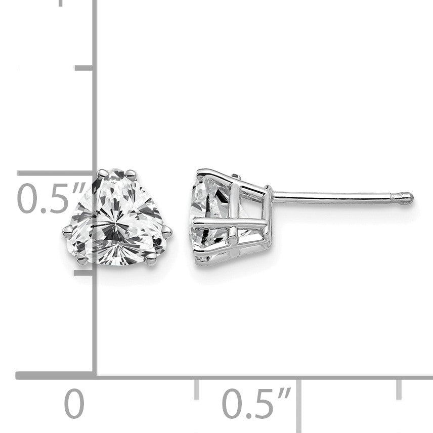 14k White Gold 6mm Trillion Cubic Zirconia Post Earrings