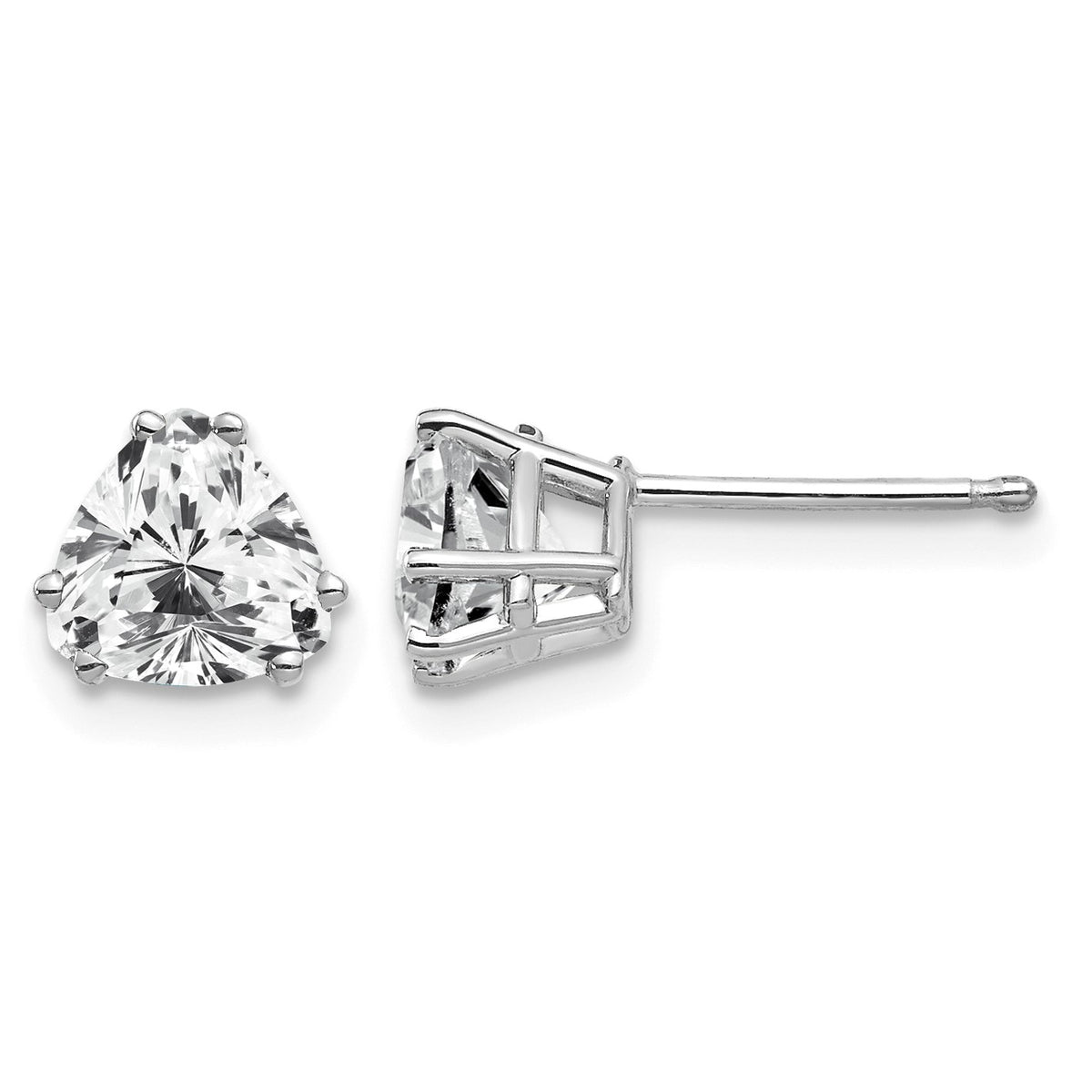 14k White Gold 6mm Trillion Cubic Zirconia Post Earrings