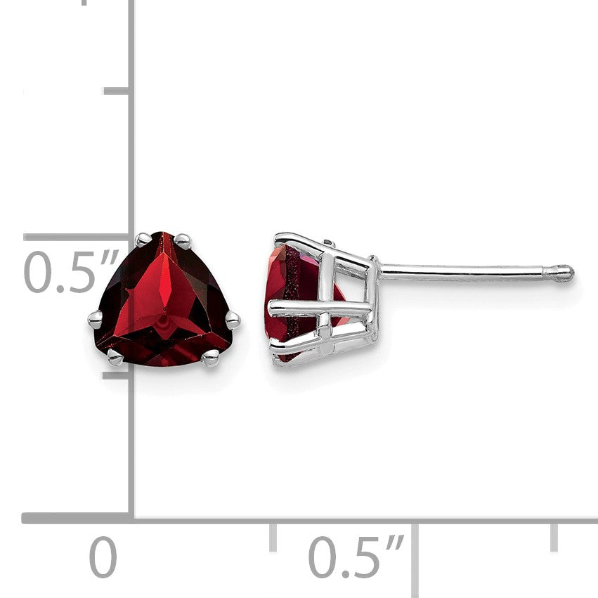 14k White Gold 6mm Trillion Garnet Post Earrings