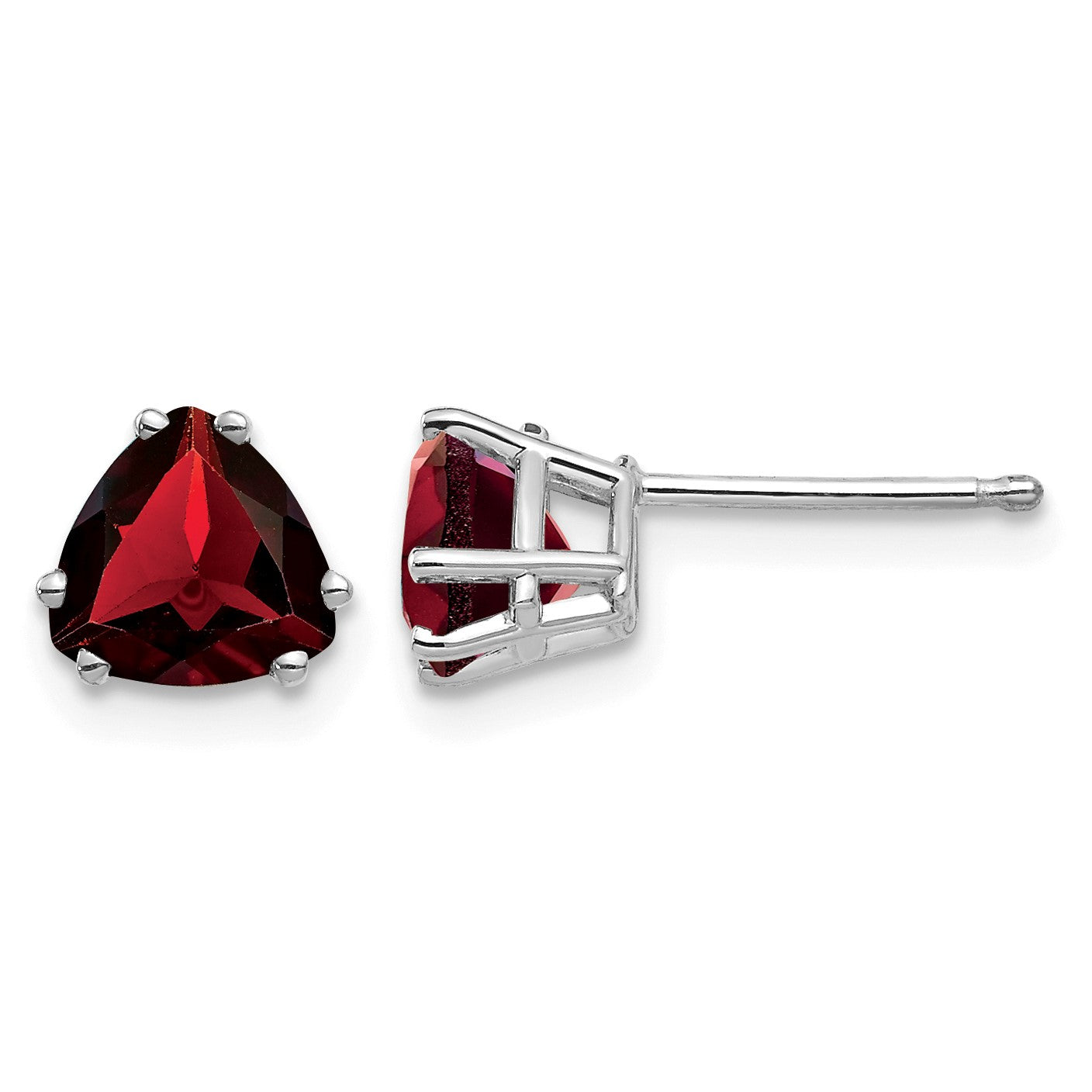 14k White Gold 6mm Trillion Garnet Post Earrings