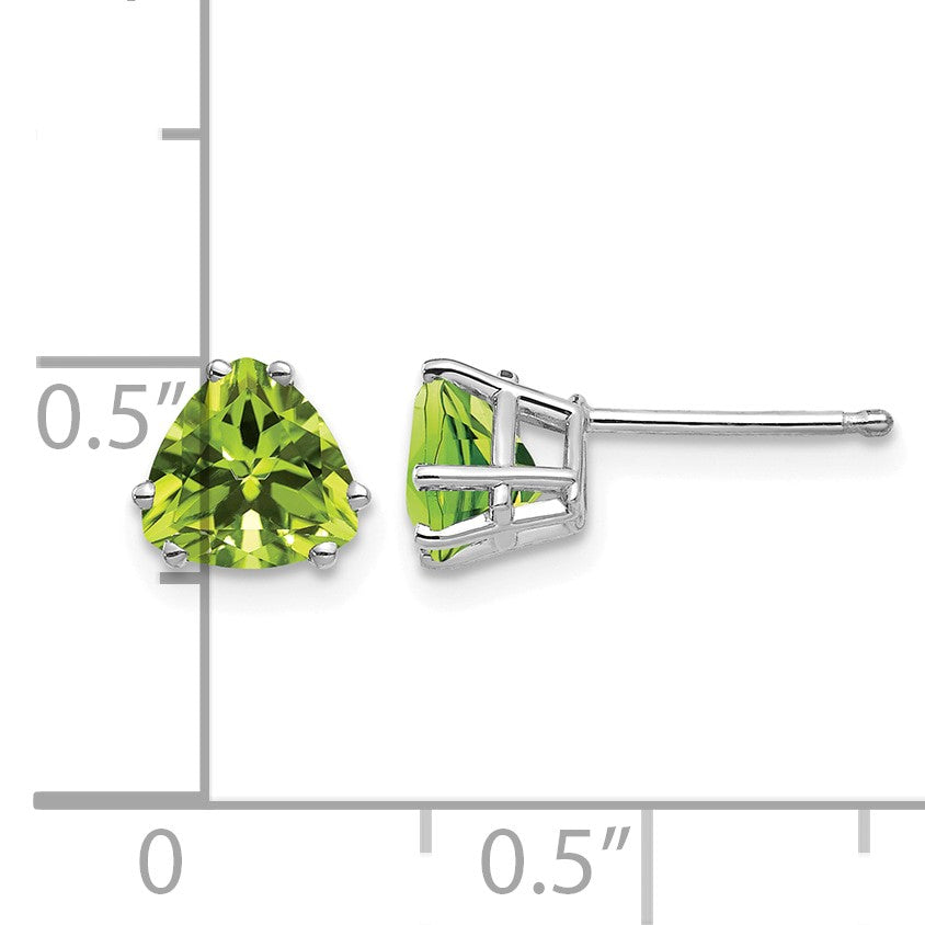 14k White Gold 6mm Trillion Peridot Post Earrings
