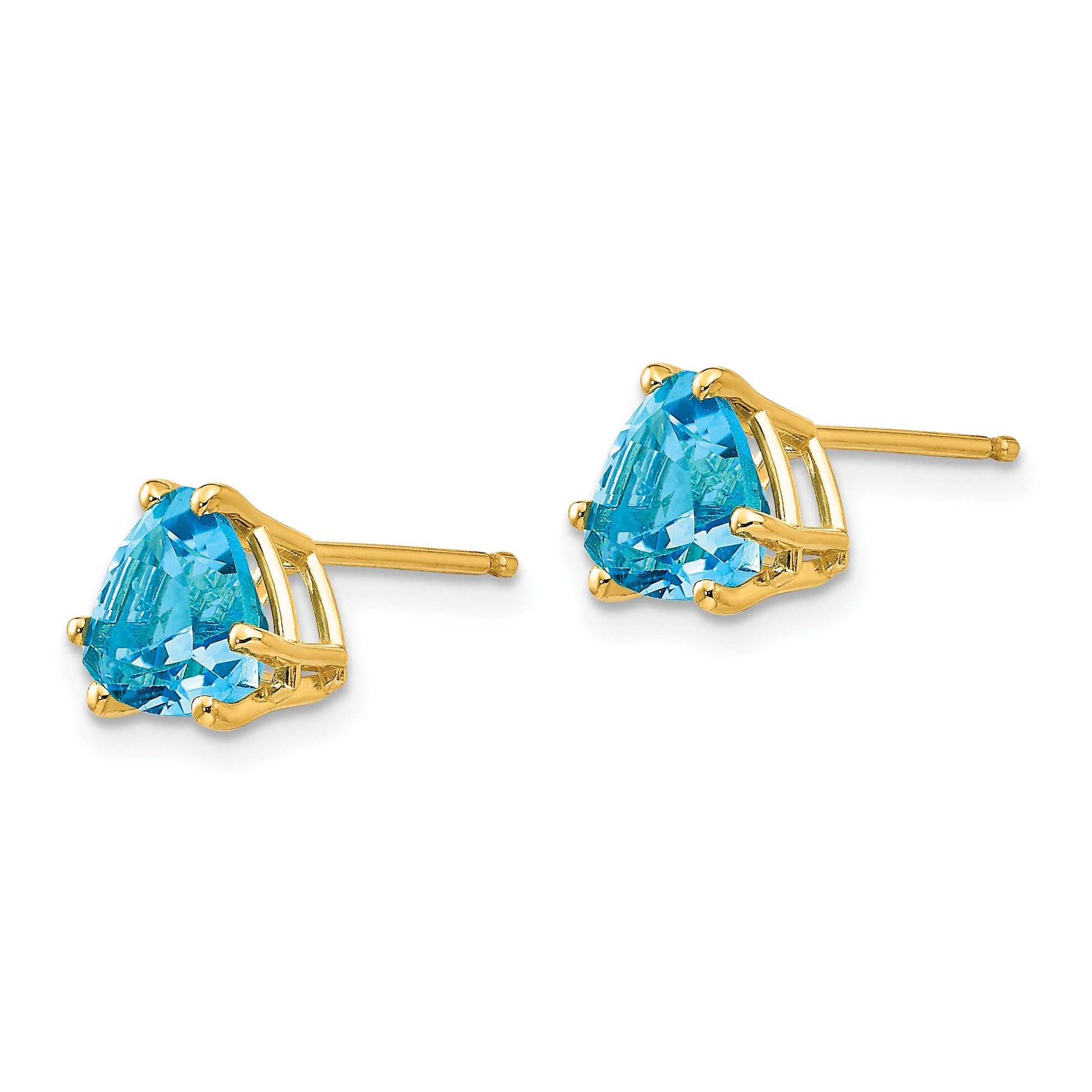 14k 7mm Trillion Blue Topaz Post Earrings