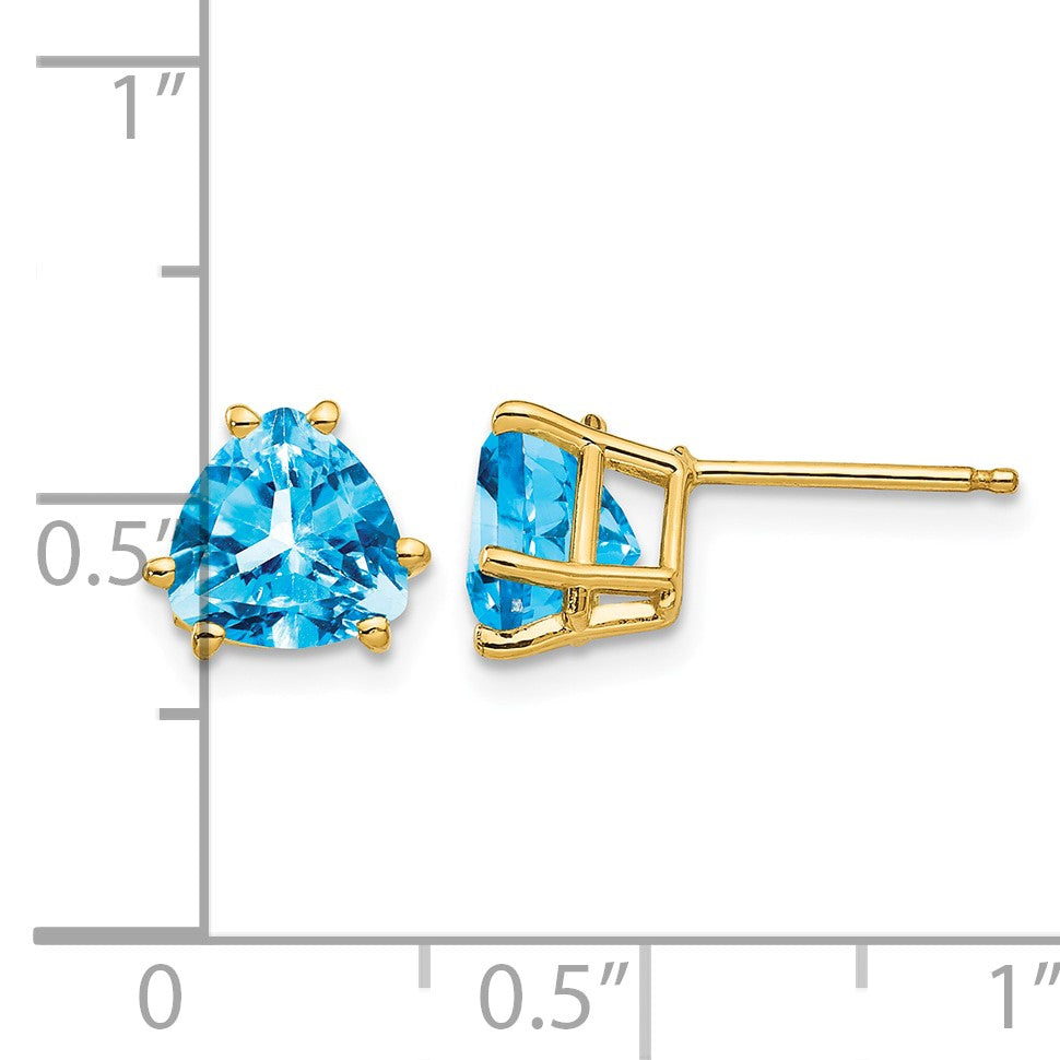 14k 7mm Trillion Blue Topaz Post Earrings