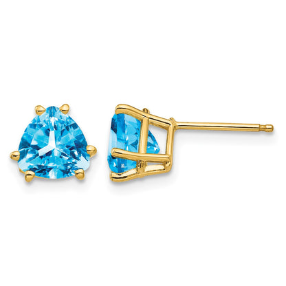 14k 7mm Trillion Blue Topaz Post Earrings
