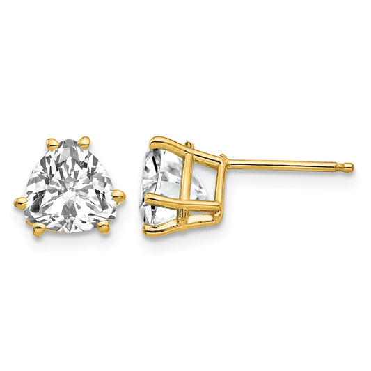 14k 7mm Trillion Cubic Zirconia Post Earrings