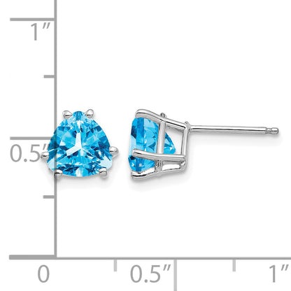 14k White Gold 7mm Trillion Blue Topaz Post Earrings