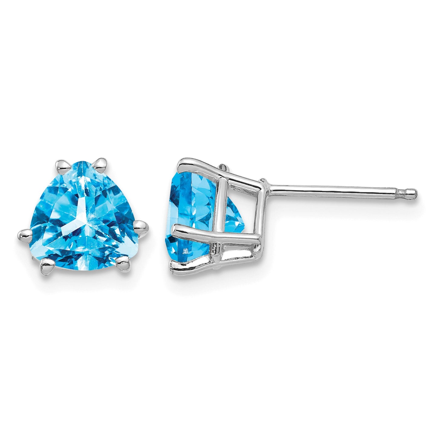 14k White Gold 7mm Trillion Blue Topaz Post Earrings