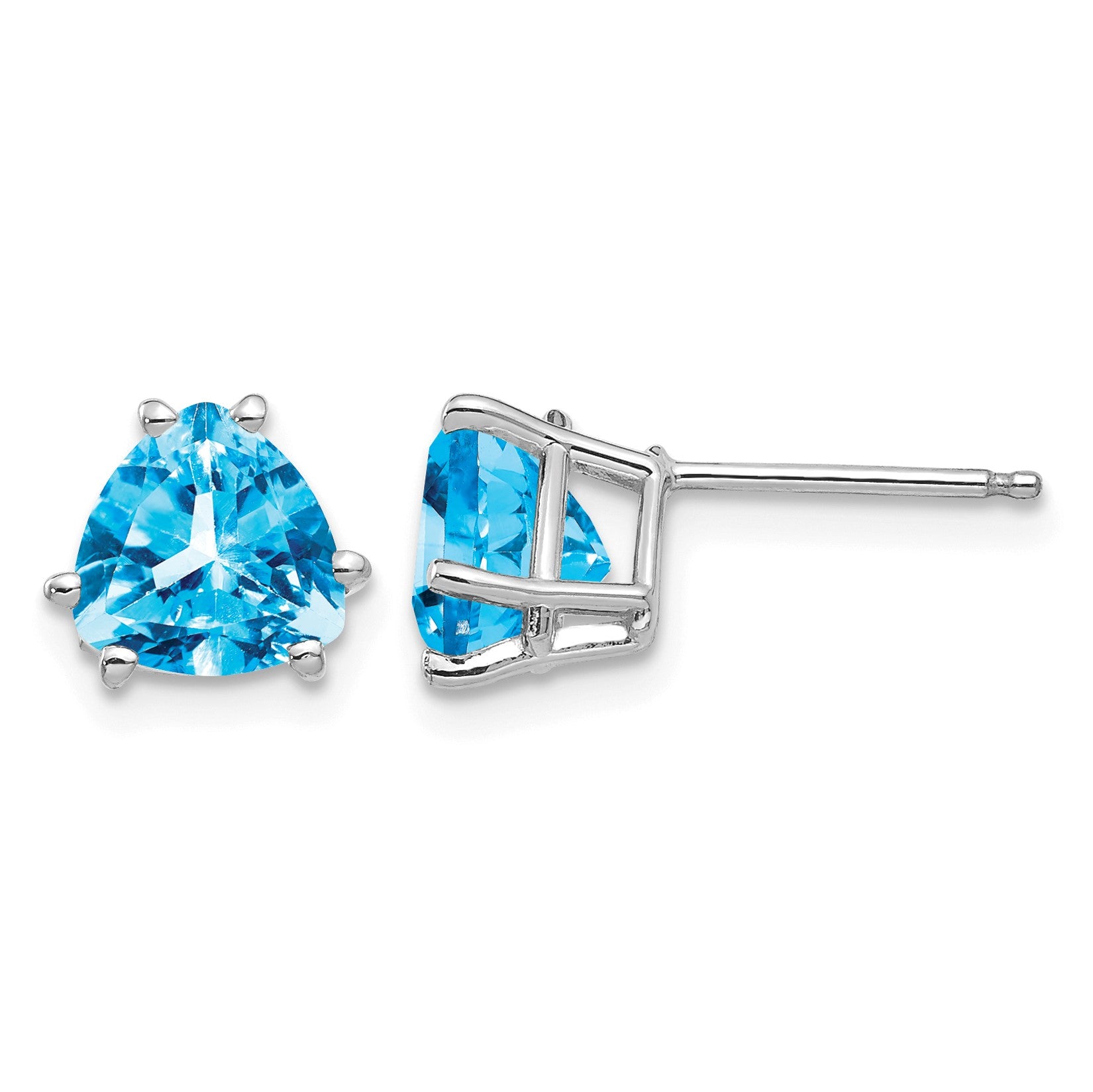 14k White Gold 7mm Trillion Blue Topaz Post Earrings