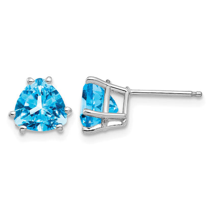 14k White Gold 7mm Trillion Blue Topaz Post Earrings