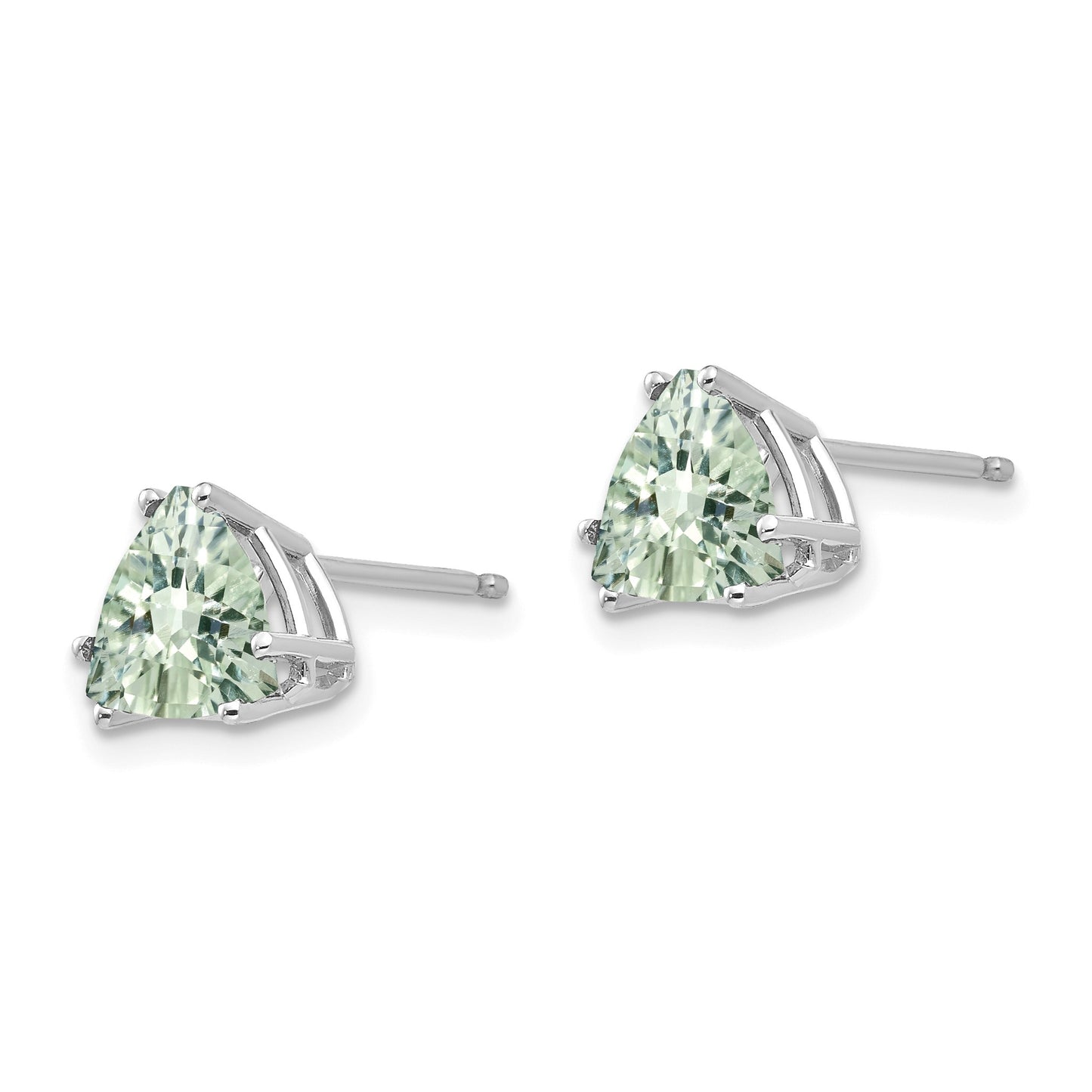 14k White Gold 7mm Trillion Checker-Cut Green Quartz Post Earrings