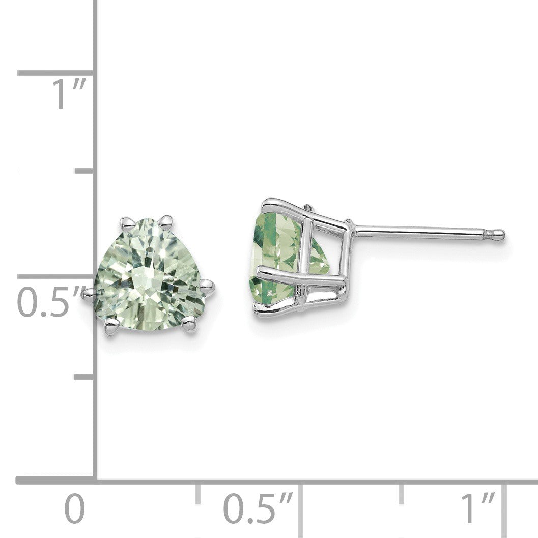 14k White Gold 7mm Trillion Checker-Cut Green Quartz Post Earrings