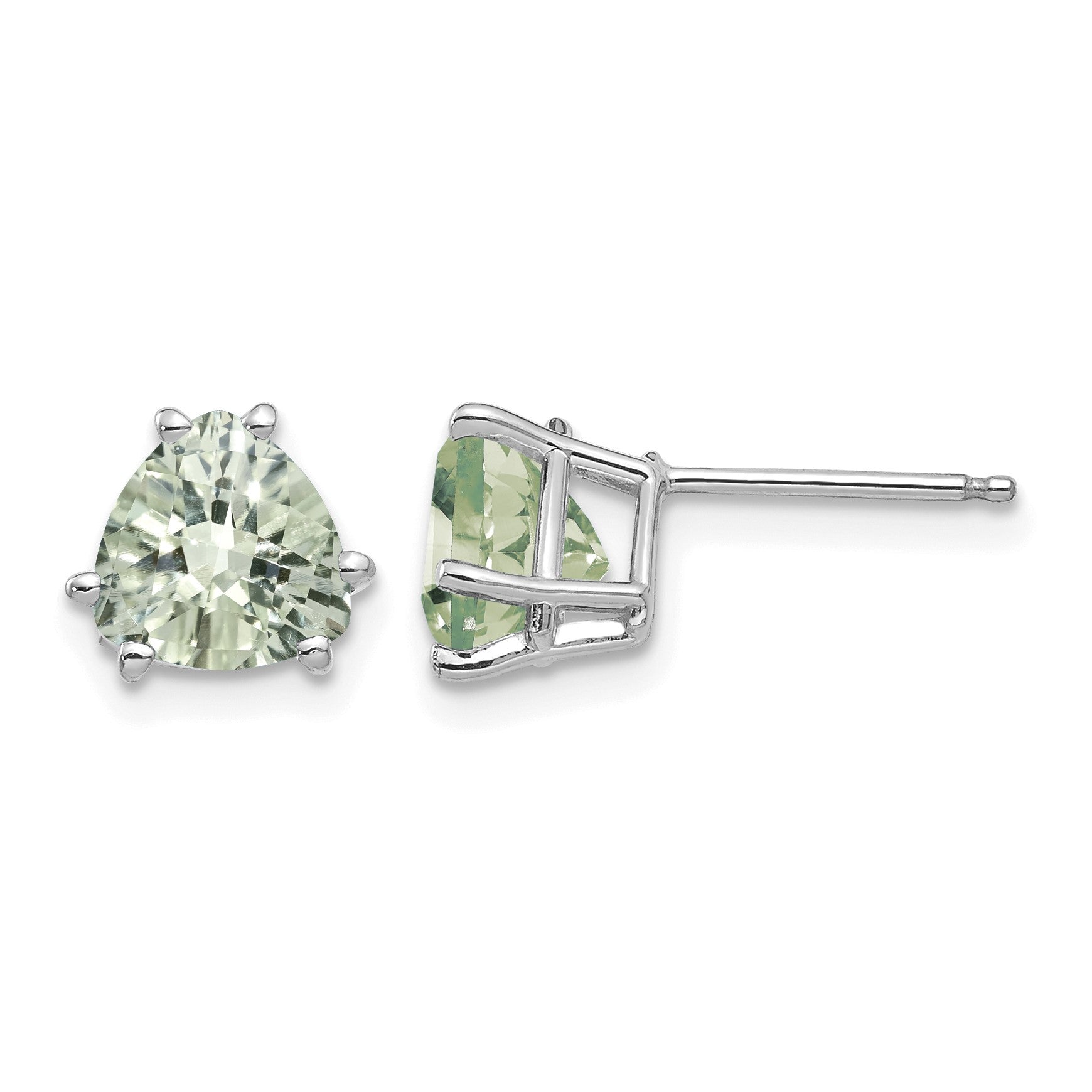 14k White Gold 7mm Trillion Checker-Cut Green Quartz Post Earrings
