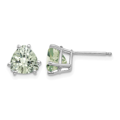 14k White Gold 7mm Trillion Checker-Cut Green Quartz Post Earrings