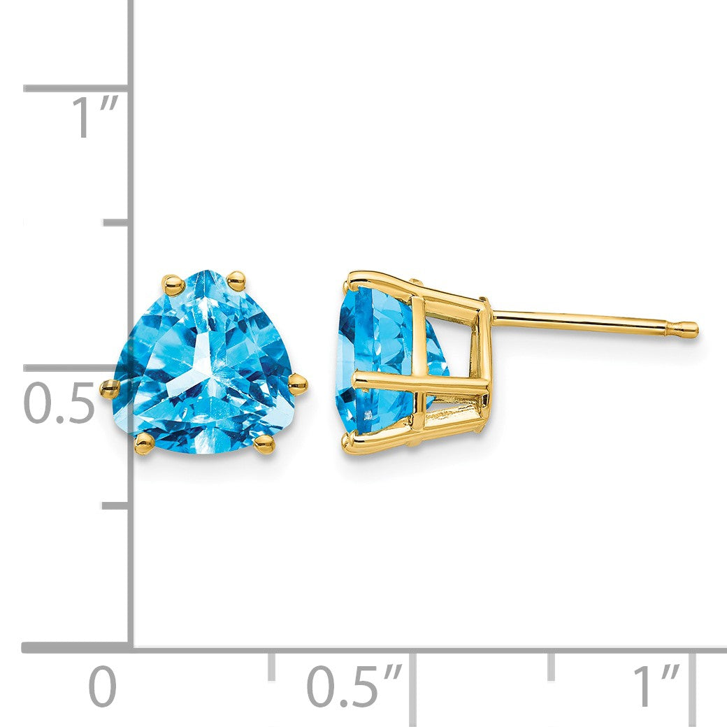 14k 8mm Trillion Blue Topaz Post Earrings