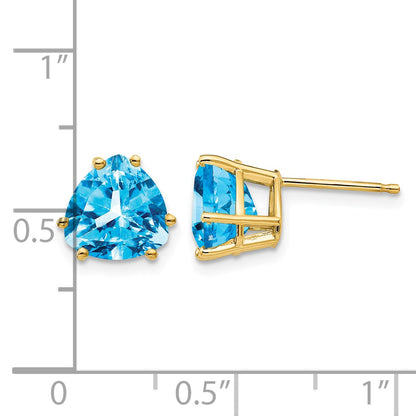 14k 8mm Trillion Blue Topaz Post Earrings