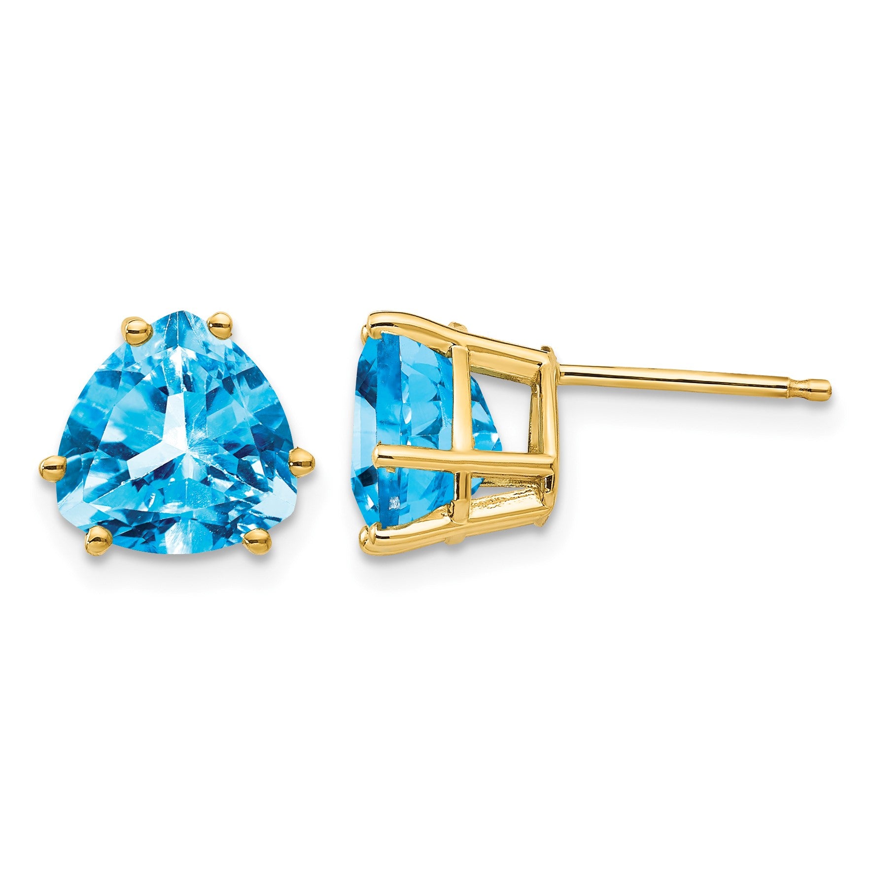 14k 8mm Trillion Blue Topaz Post Earrings