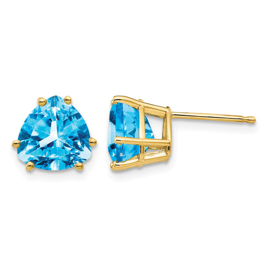 14k 8mm Trillion Blue Topaz Post Earrings