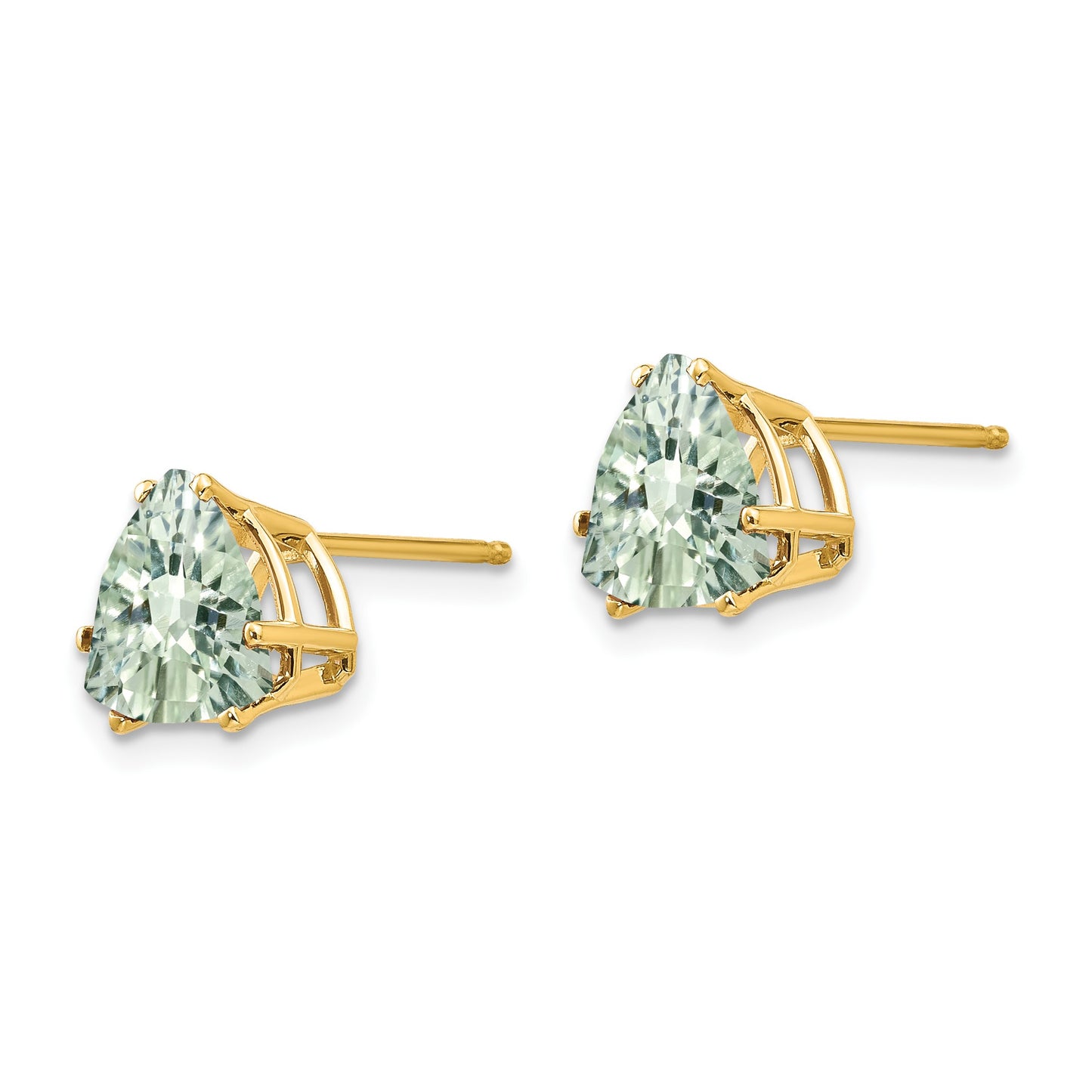 14k 8mm Trillion Checker-Cut Green Quartz Post Earrings