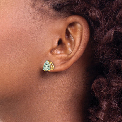 14k 8mm Trillion Checker-Cut Green Quartz Post Earrings
