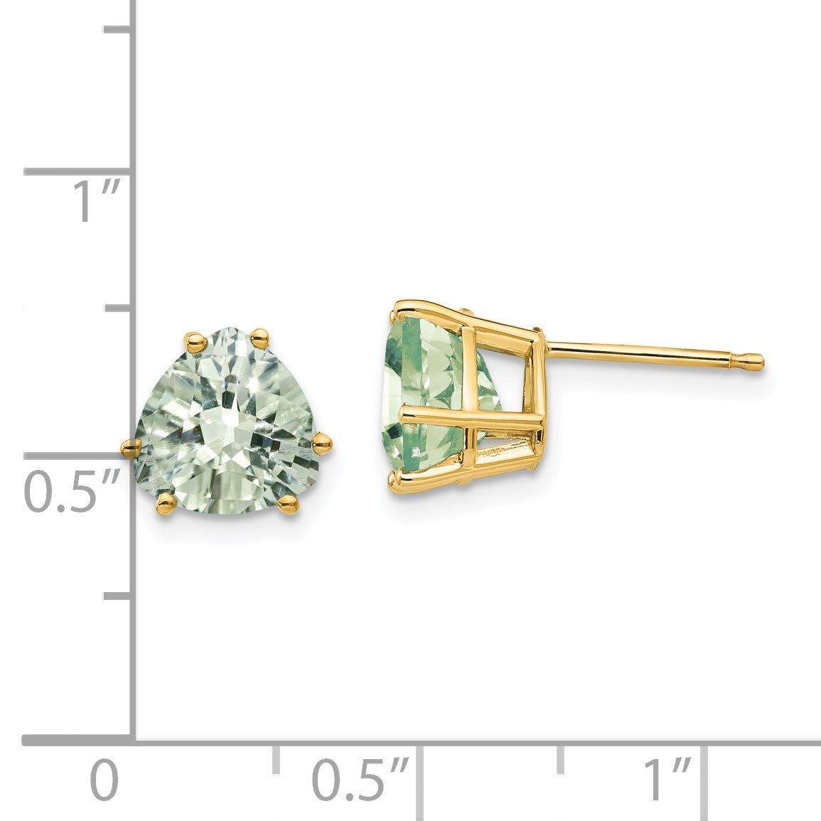 14k 8mm Trillion Checker-Cut Green Quartz Post Earrings