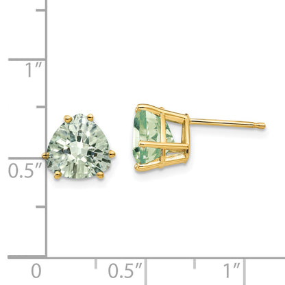 14k 8mm Trillion Checker-Cut Green Quartz Post Earrings