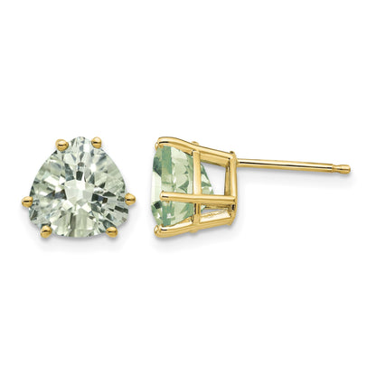 14k 8mm Trillion Checker-Cut Green Quartz Post Earrings