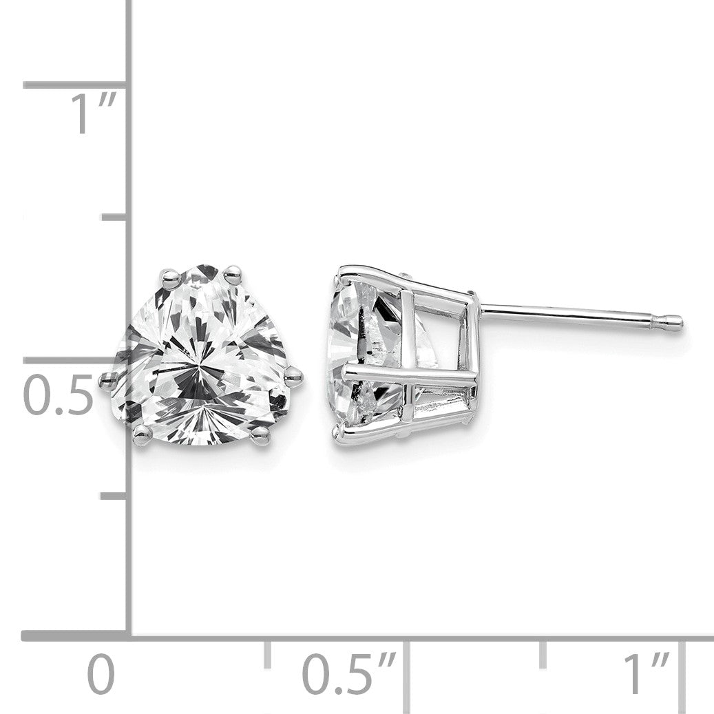 14k White Gold 8mm Trillion Cubic Zirconia Post Earrings