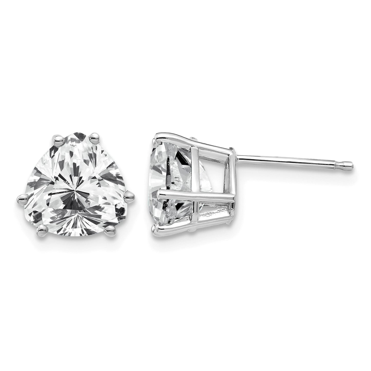 14k White Gold 8mm Trillion Cubic Zirconia Post Earrings