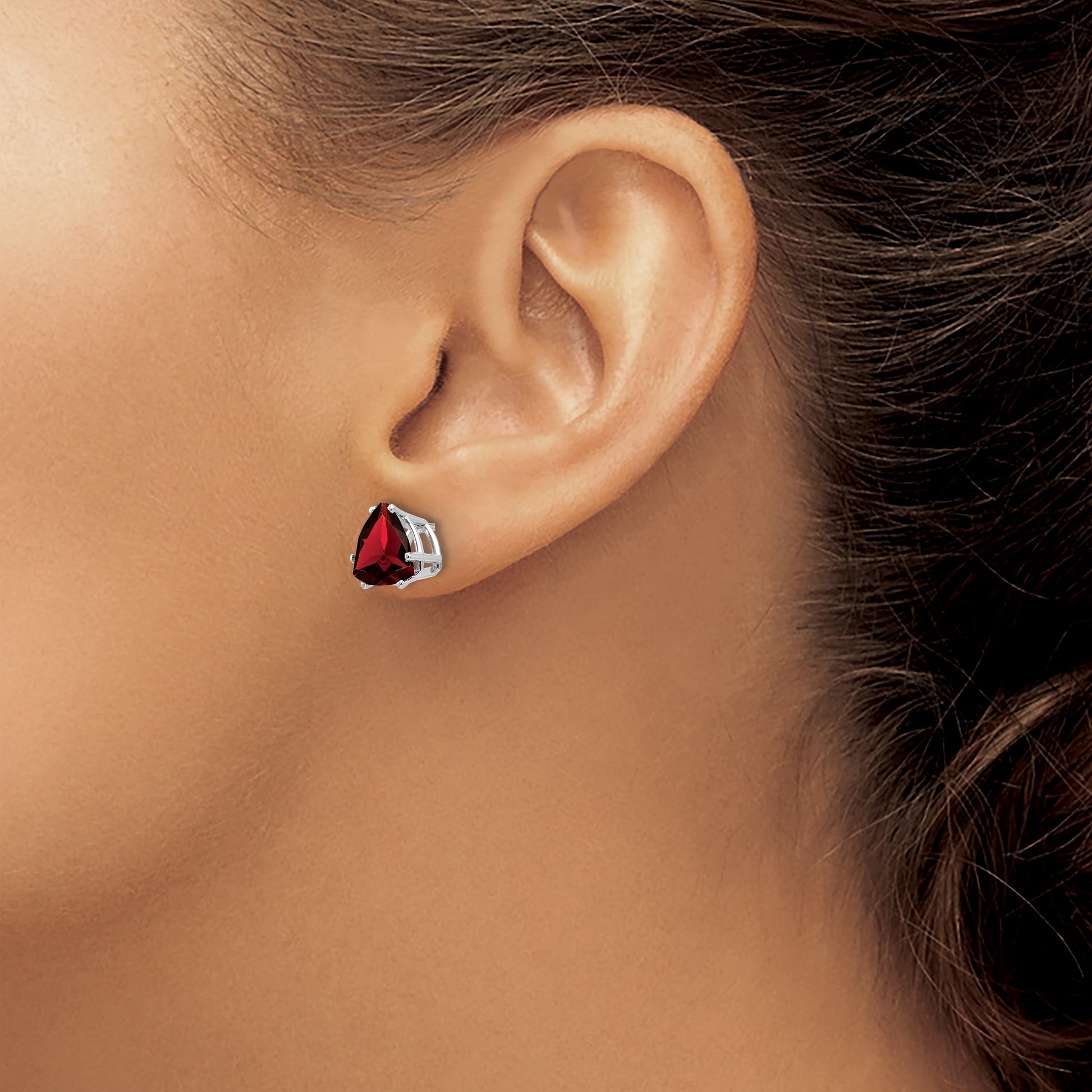 14k White Gold 8mm Trillion Garnet Post Earrings