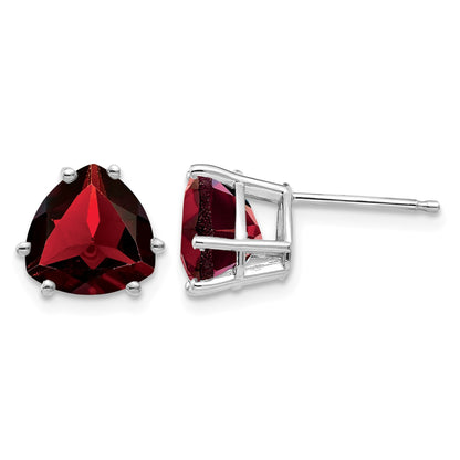 14k White Gold 8mm Trillion Garnet Post Earrings