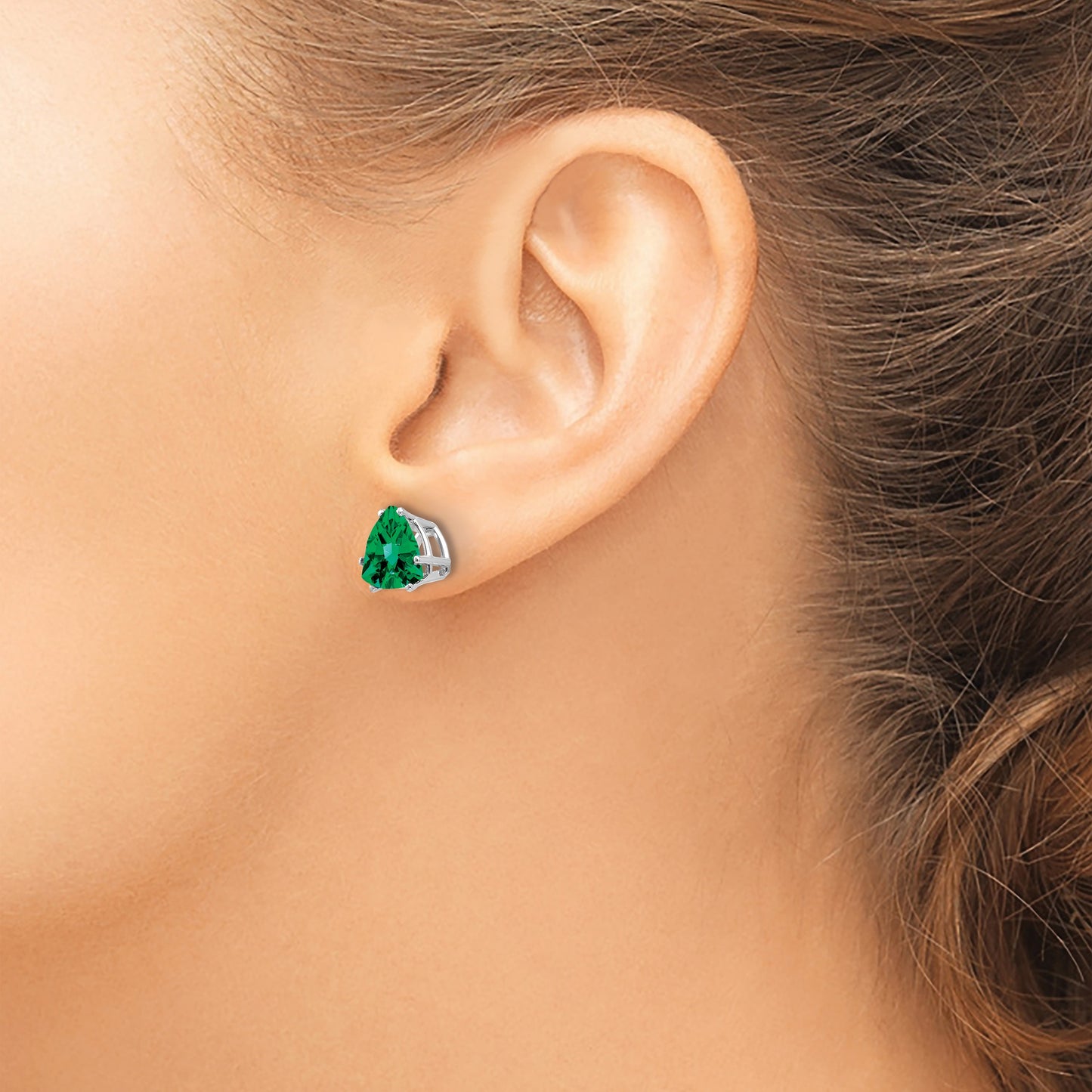 14k White Gold 8mm Trillion Mount St. Helens Stud Earrings