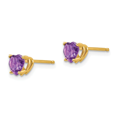 14k 5mm Heart Amethyst Post Earrings
