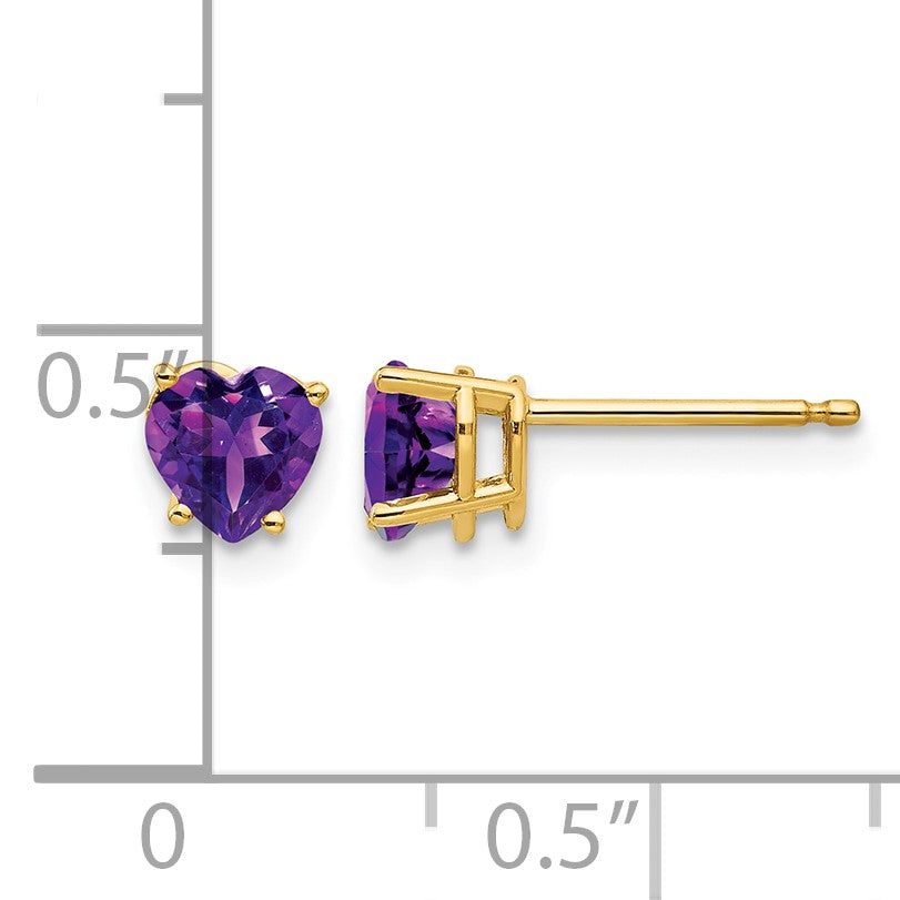 14k 5mm Heart Amethyst Post Earrings