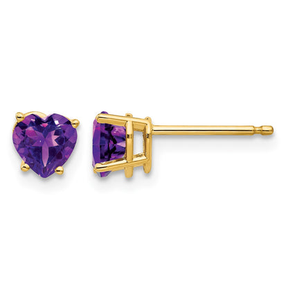 14k 5mm Heart Amethyst Post Earrings