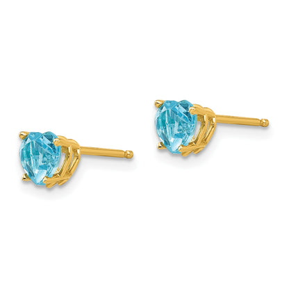 14k 5mm Heart Blue Topaz Post Earrings