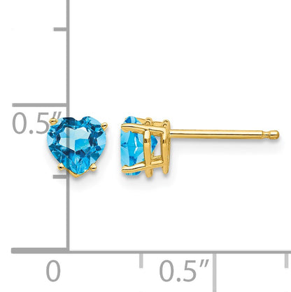 14k 5mm Heart Blue Topaz Post Earrings