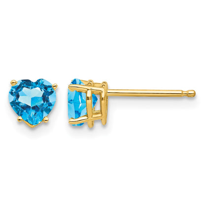 14k 5mm Heart Blue Topaz Post Earrings