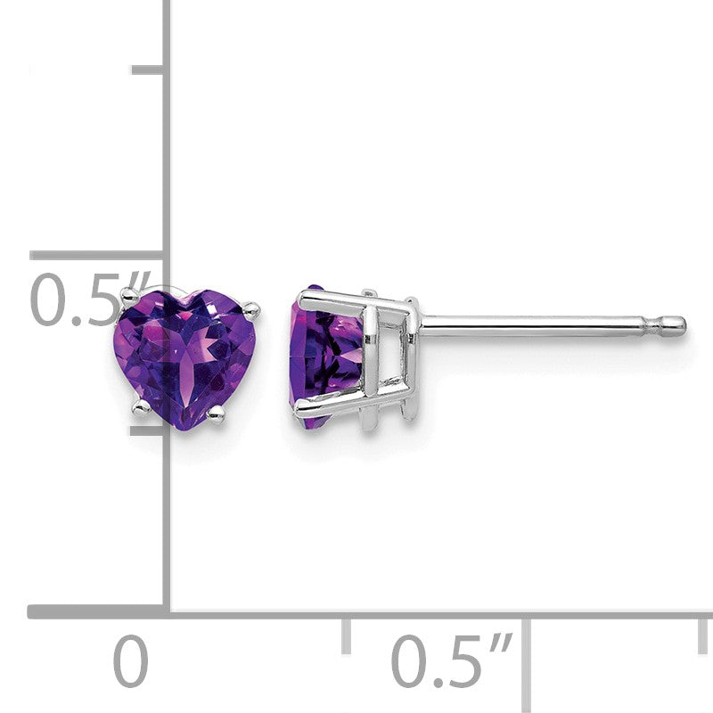 14k White Gold 5mm Heart Amethyst Post Earrings