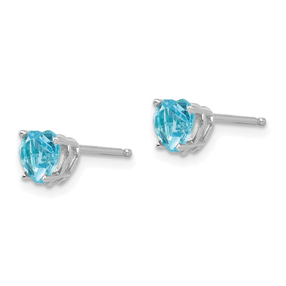 14k White Gold 5mm Heart Blue Topaz Post Earrings