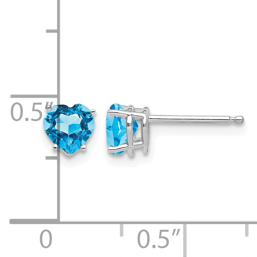14k White Gold 5mm Heart Blue Topaz Post Earrings