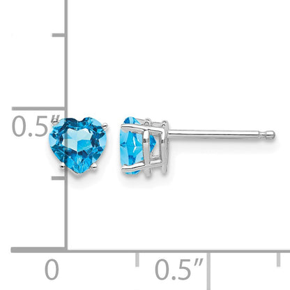 14k White Gold 5mm Heart Blue Topaz Post Earrings