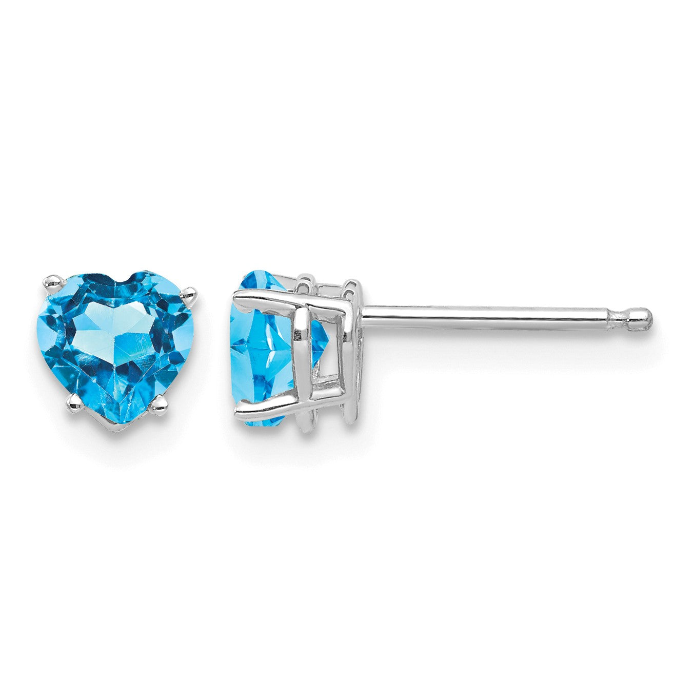 14k White Gold 5mm Heart Blue Topaz Post Earrings