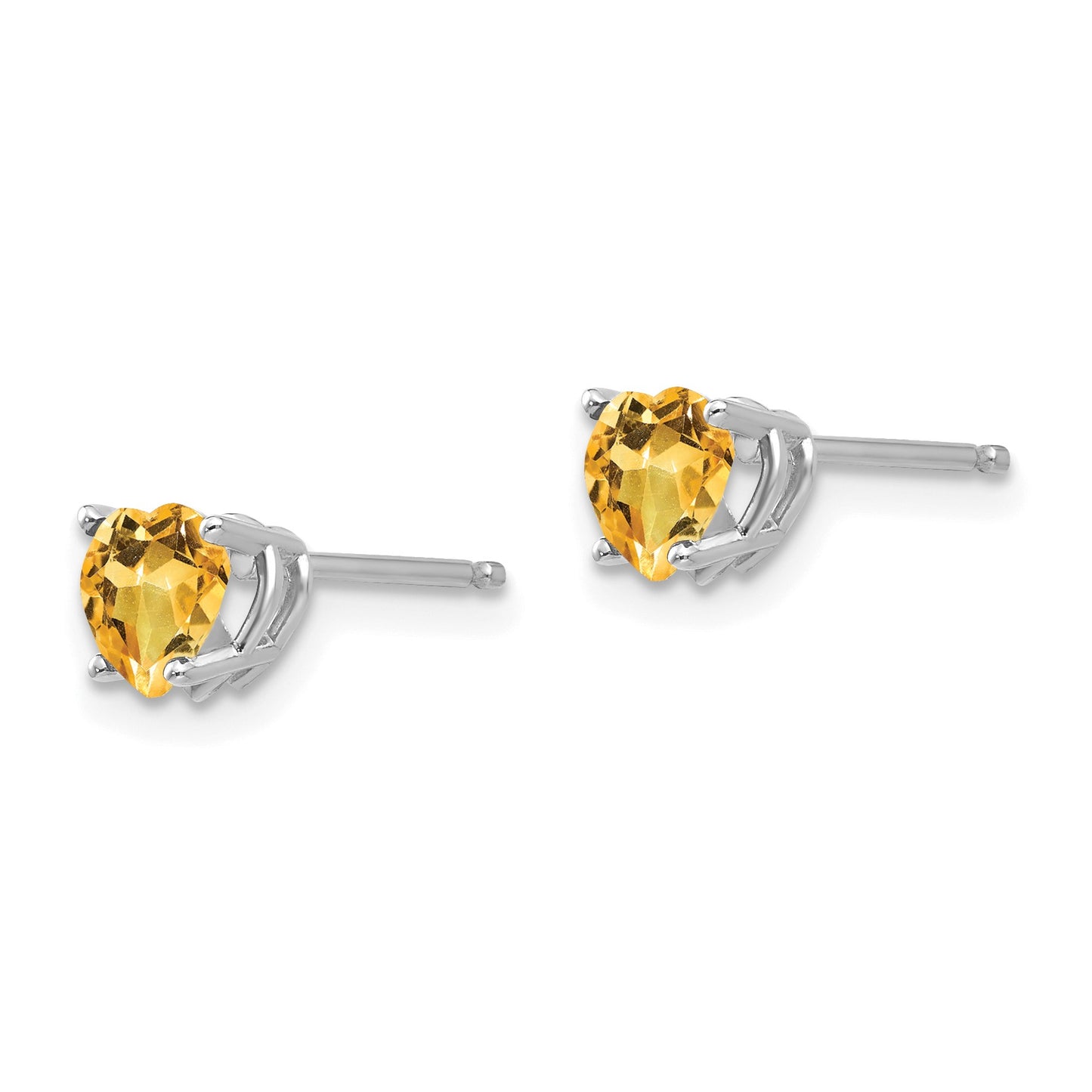 14k White Gold 5mm Heart Citrine Post Earrings