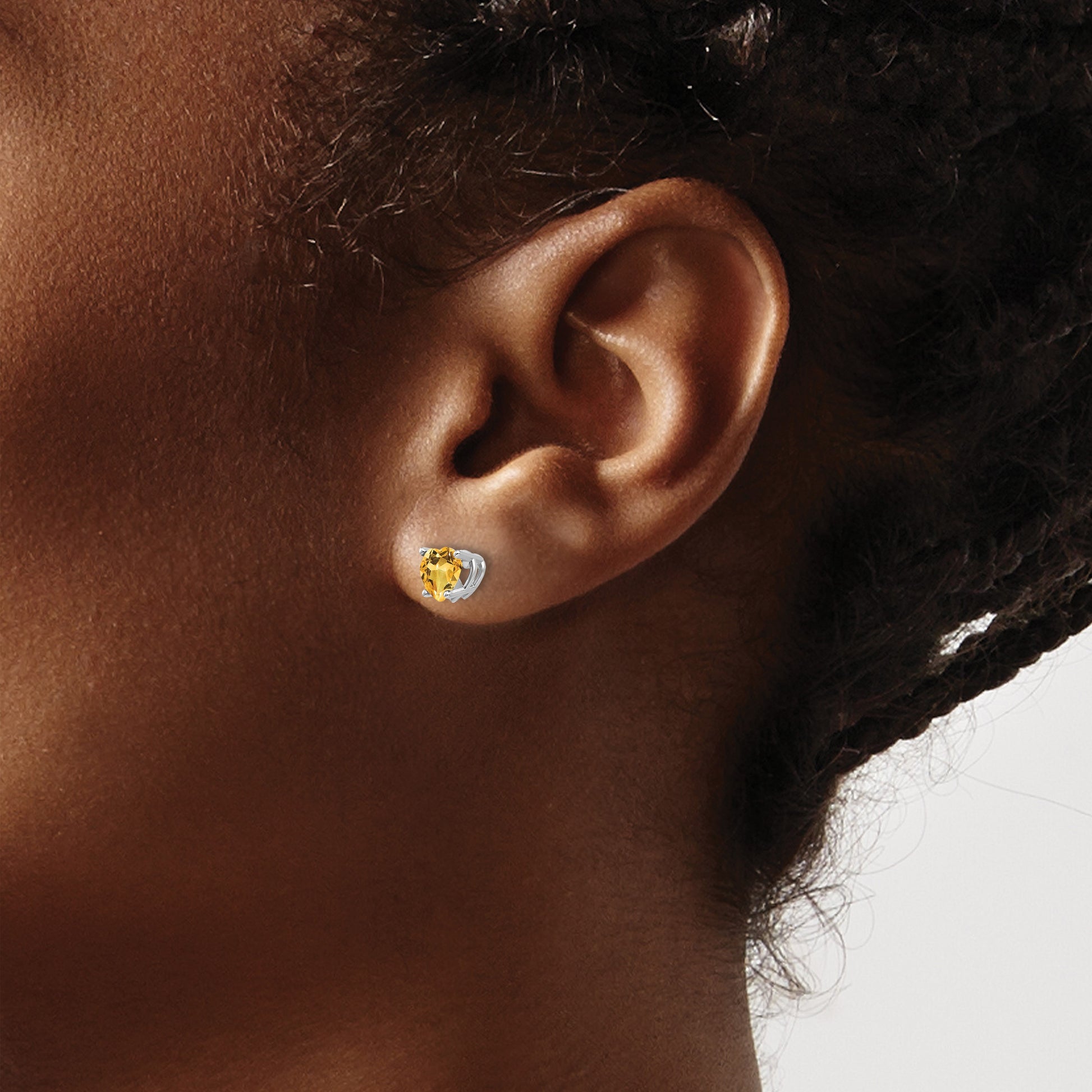 14k White Gold 5mm Heart Citrine Post Earrings